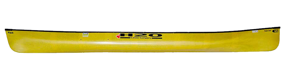Side view of H2O Canoe in all yellow exterior with H2O logo on the side